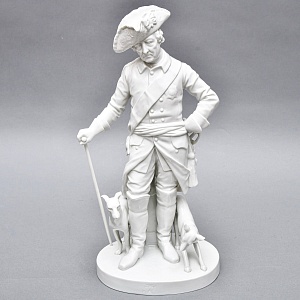 Антикварная Фарфоровая статуэтка «Старый Фриц. Король Пруссии Фридрих II с собаками»,  Volkstedt Германия.