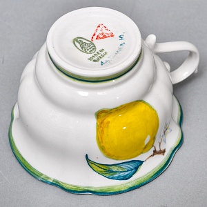Авторский Чайный сервиз на 4 персоны «Лимоны», фарфор, ручная роспись, Гжель Россия -2000 г..