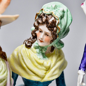 Антикварная Статуэтка «Неожиданное Угощение», Фарфор, Dressel & Kister Passau Германия, 1907 - 1922 гг. 