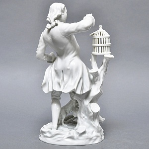 Антикварная Фарфоровая статуэтка «Птицелов с собакой», Fraureuth Германия, 1919 - 1926 годы. 