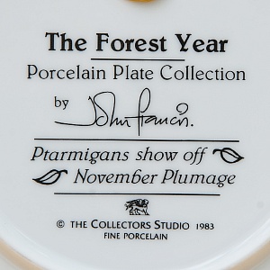Коллекционная Тарелка «Лесной Год - НОЯБРЬ» Фарфор, Studio Fine Porcelaine Англия -1983 год.