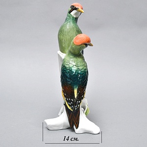 Большая Фарфоровая Статуэтка «Пара птиц - Зелёный Дятел», Карл Энс / Karl Ens, Германия.