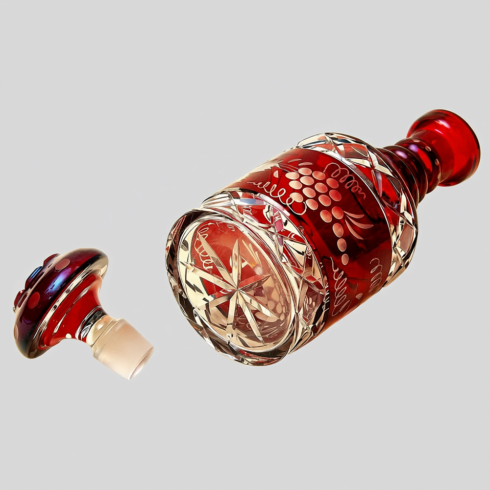 Графин и Четыре Стакана «Виноград» из Цветного Хрусталя DOROTHEENHUTTE Западная Германия 60гг.