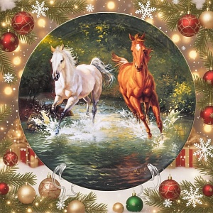 Коллекционная Фарфоровая тарелка «Лошади. Галопом по воде», Furstenberg Германия - 1996 год.