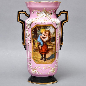 Редкость! Антикварные Парные Фарфоровые Вазы «Мгновения детства», Франция, конец XIX века. 