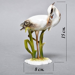 Коллекционная Фарфоровая статуэтка «Птица. Цапля в камышах», Kaiser Германия, 1979 - 1990 годы.
