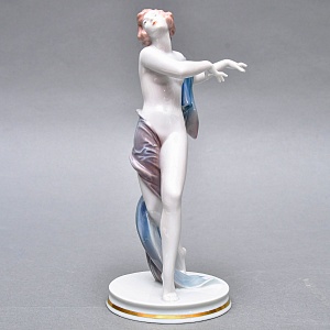 Антикварная Фарфоровая статуэтка «Обнаженная с шарфом», ROSENTHAL Германия - 1924 год. 