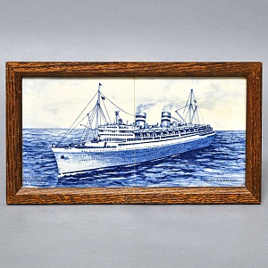 Фарфоровое Панно - Картина «Корабль Nieuw Amsterdam», De Leidsche Fles, Голландия середина ХХ века.