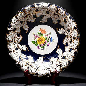 Коллекционное Фарфоровое Блюдо - Тарелка «БУКЕТ», Кобальт, MEISSEN Германия - середина ХХ века. 