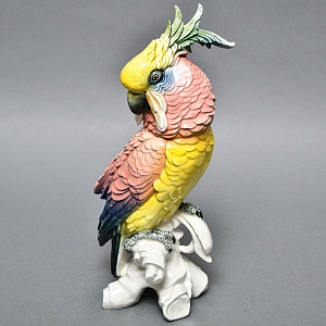 Большая Фарфоровая Статуэтка «Птица. Желто - Розовый Какаду» Н -36 см., Karl Ens Германия, 50-е годы.