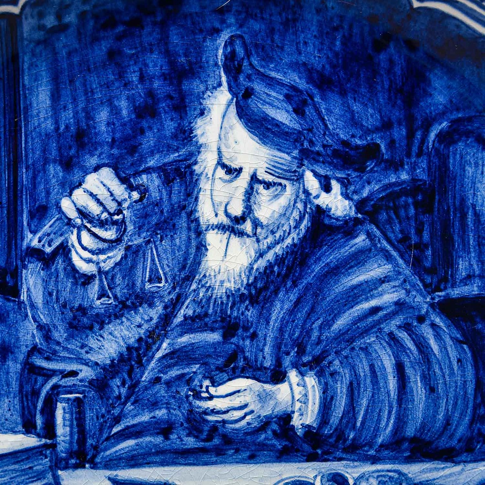 Коллекционная Тарелка - Настенное Блюдо «Ювелир - Весовщик золота», DELFTs  Голландия - первая половина ХХ века. 