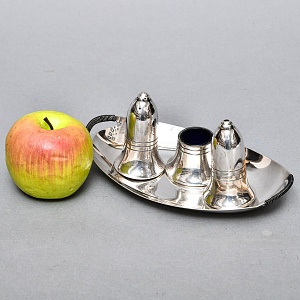 Винтажный Набор из 4х предметов - Набор для специй и горчичница на подносе, SHEFFIELD Англия.
