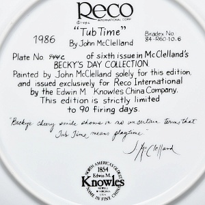 Коллекционная Фарфоровая Тарелка «День девочки Бекки. Купание», RECO США - 1986 год. 