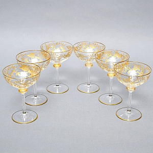 Хрустальные Фужеры для Шампанского - Креманки серия «Золотой Фазан», JOSEPHINENHUTTE, Германия -50 гг. 