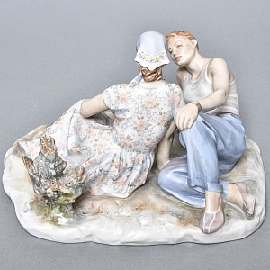 Большая Коллекционная Фарфоровая статуэтка «Затянувшаяся партия», ДФЗ Дулево Россия. 