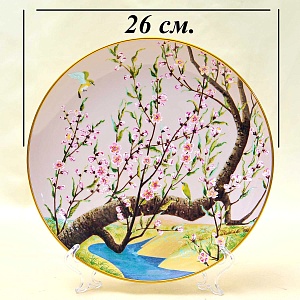 Тарелка - Блюдо «Апрель» - «Воробей - Белоглазка и Цветущая Сакура» Фарфор, Franklin Mint Япония, 1979 год.