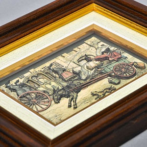 Объемная Картина - Панно в технике 3D декупаж «Два экипажа», 70-е годы ХХ века.
